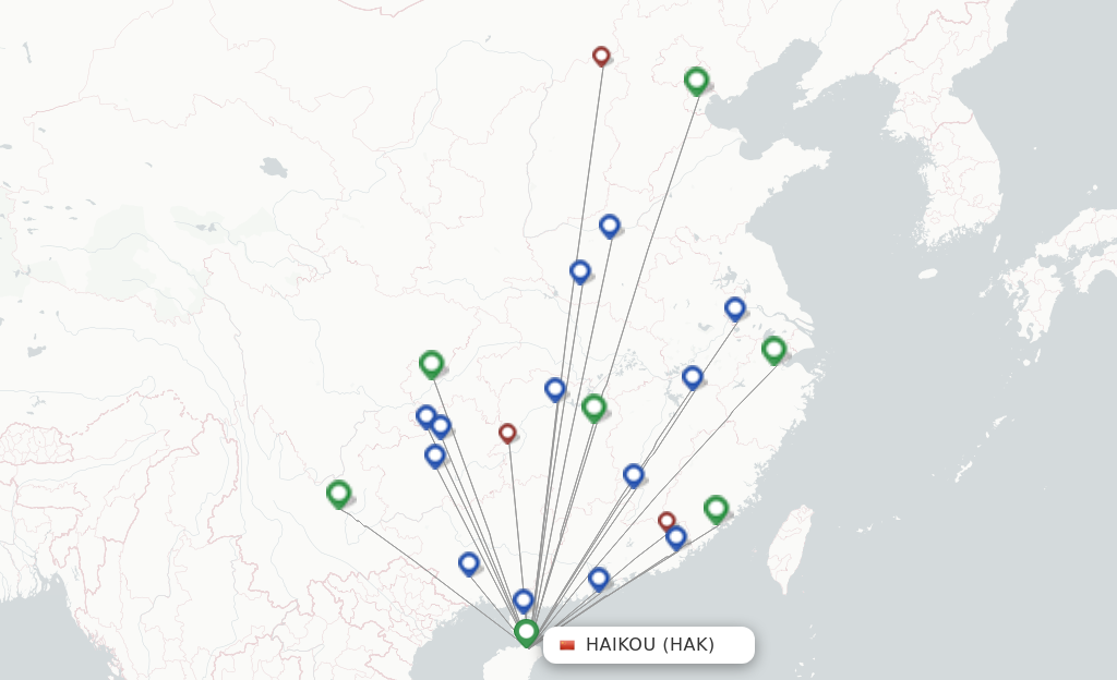 Route map with flights from Haikou with Tianjin Airlines