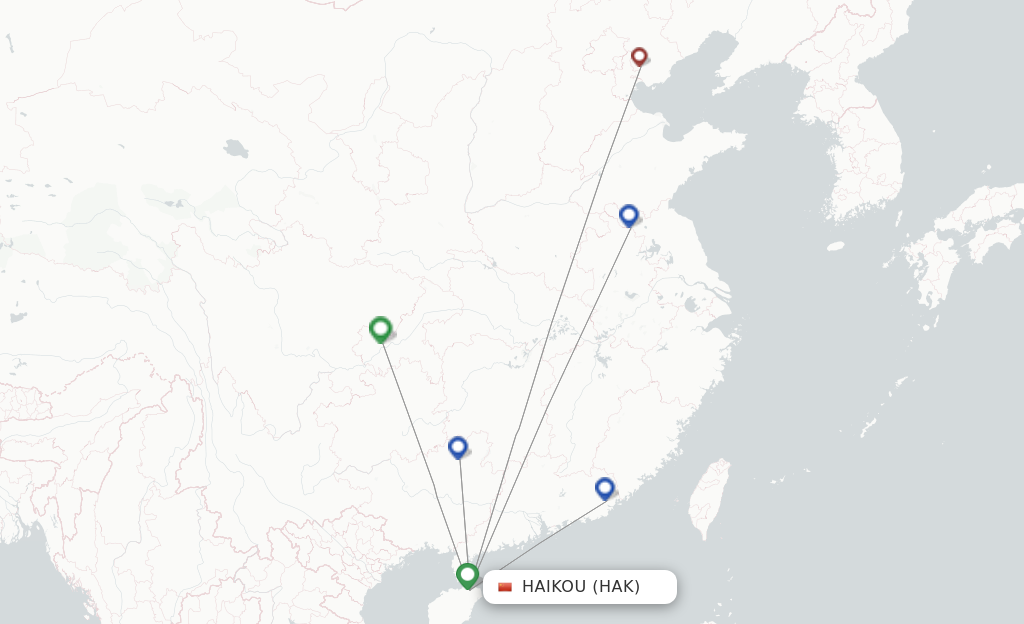 Route map with flights from Haikou with Air Guilin
