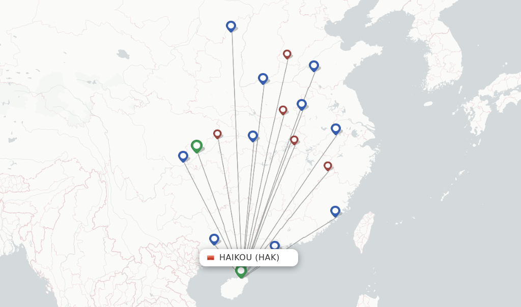 Route map with flights from Haikou with GX Airlines