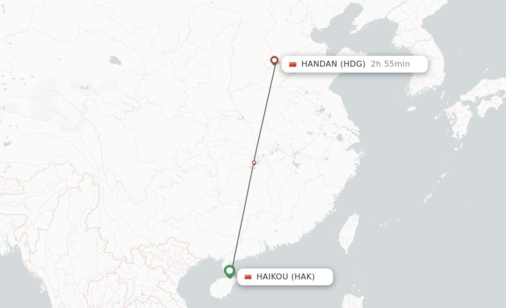 Flights from Haikou to Handan route map