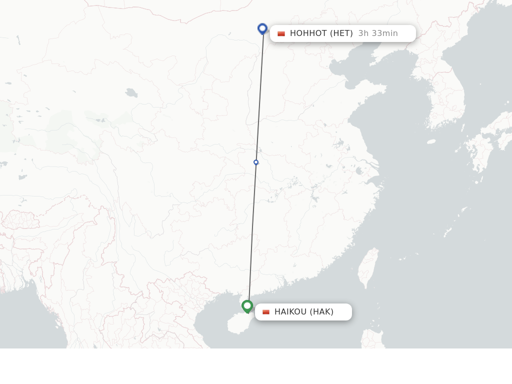 Flights from Haikou to Hohhot route map