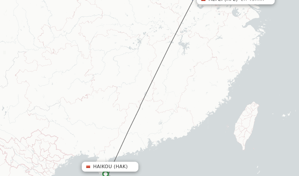 Flights from Haikou to Hefei route map