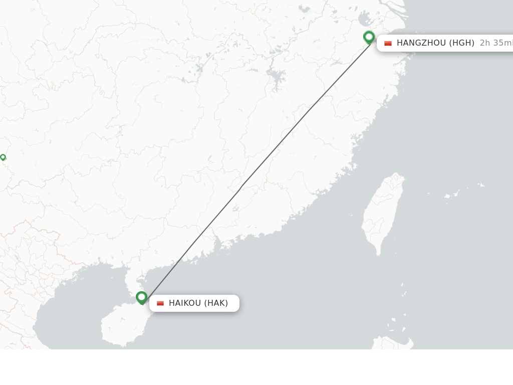 Flights from Haikou to Hangzhou route map
