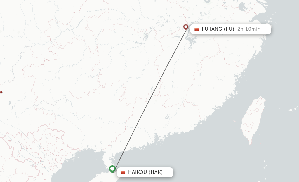 Flights from Haikou to Jiujiang route map