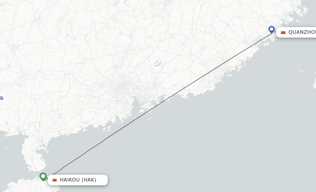 Flights from Haikou to Jinjiang route map