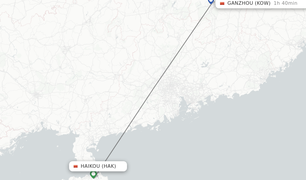 Flights from Haikou to Ganzhou route map