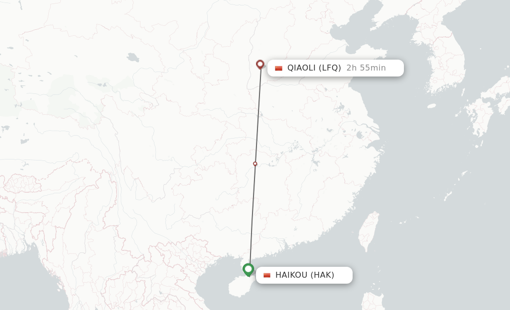 Flights from Haikou to Qiaoli route map