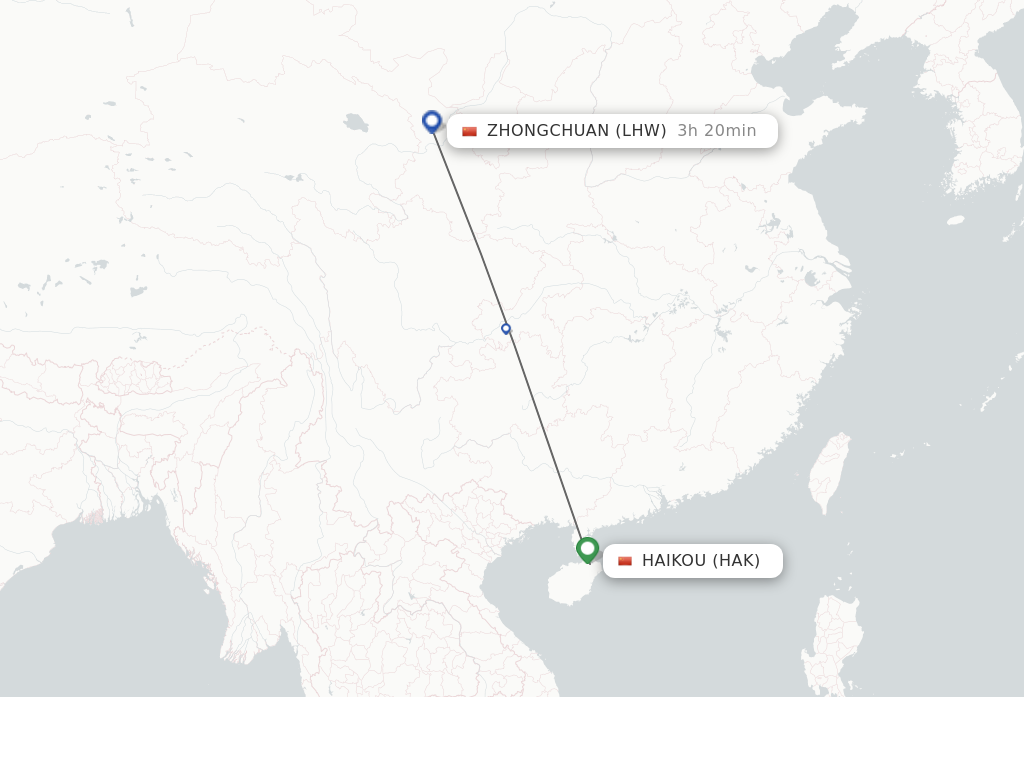 Flights from Haikou to Lanzhou route map