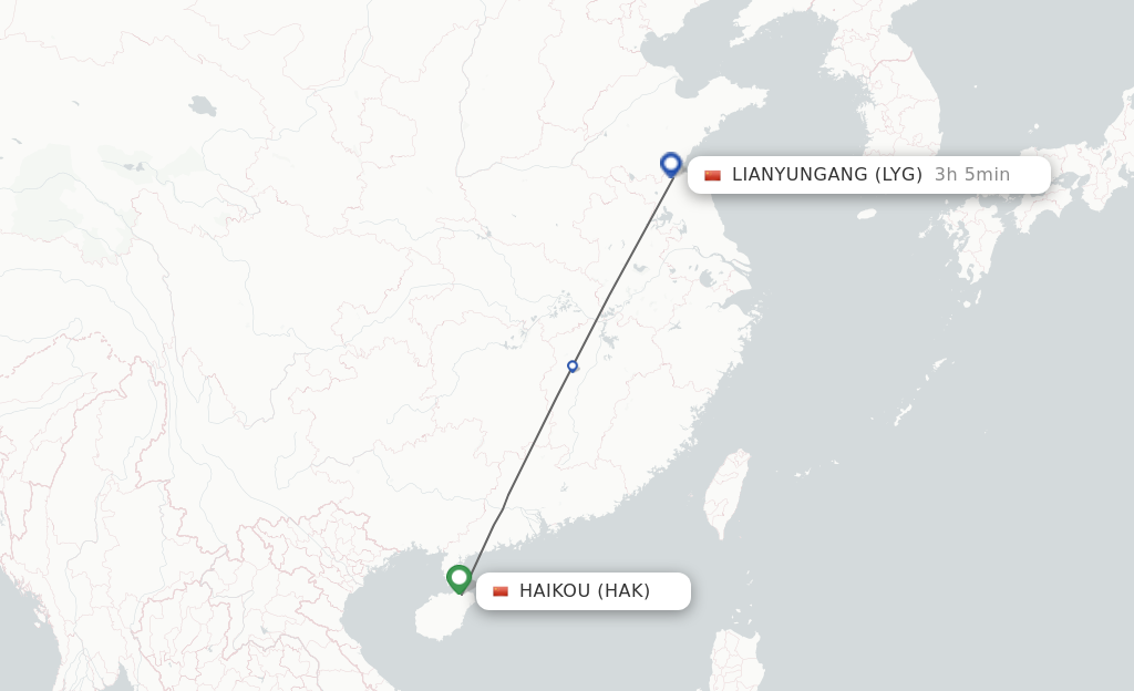 Flights from Haikou to Lianyungang route map