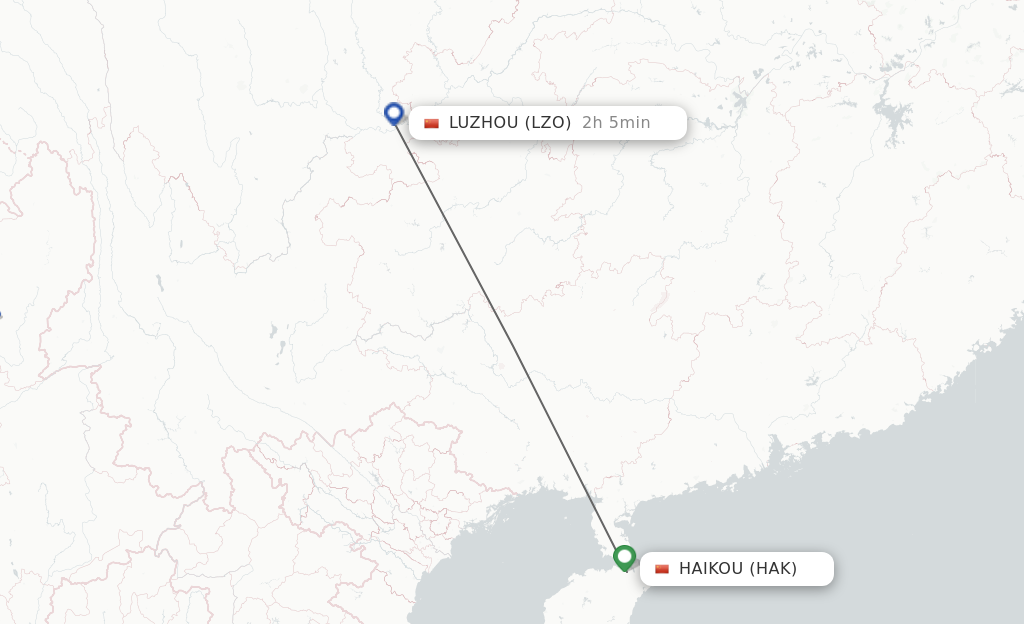 Flights from Haikou to Luzhou route map