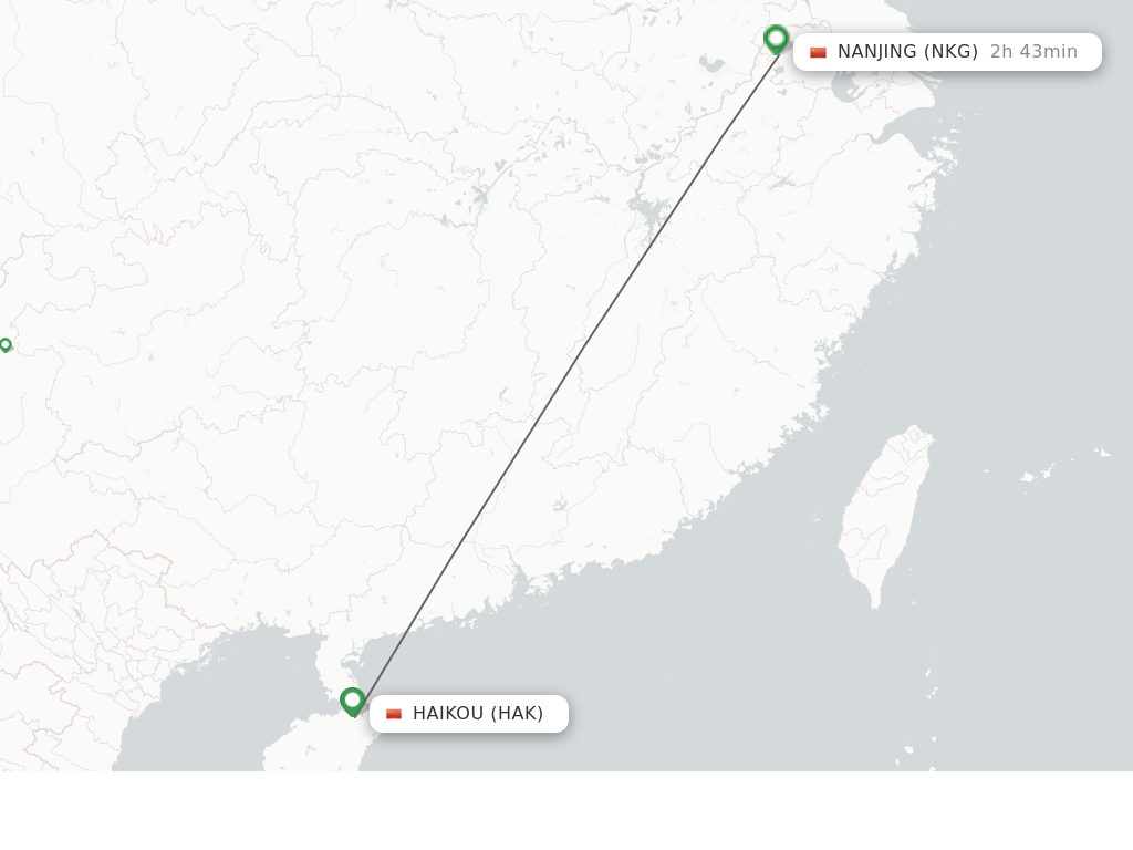 Flights from Haikou to Nanjing route map
