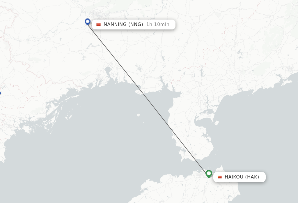Flights from Haikou to Nanning route map