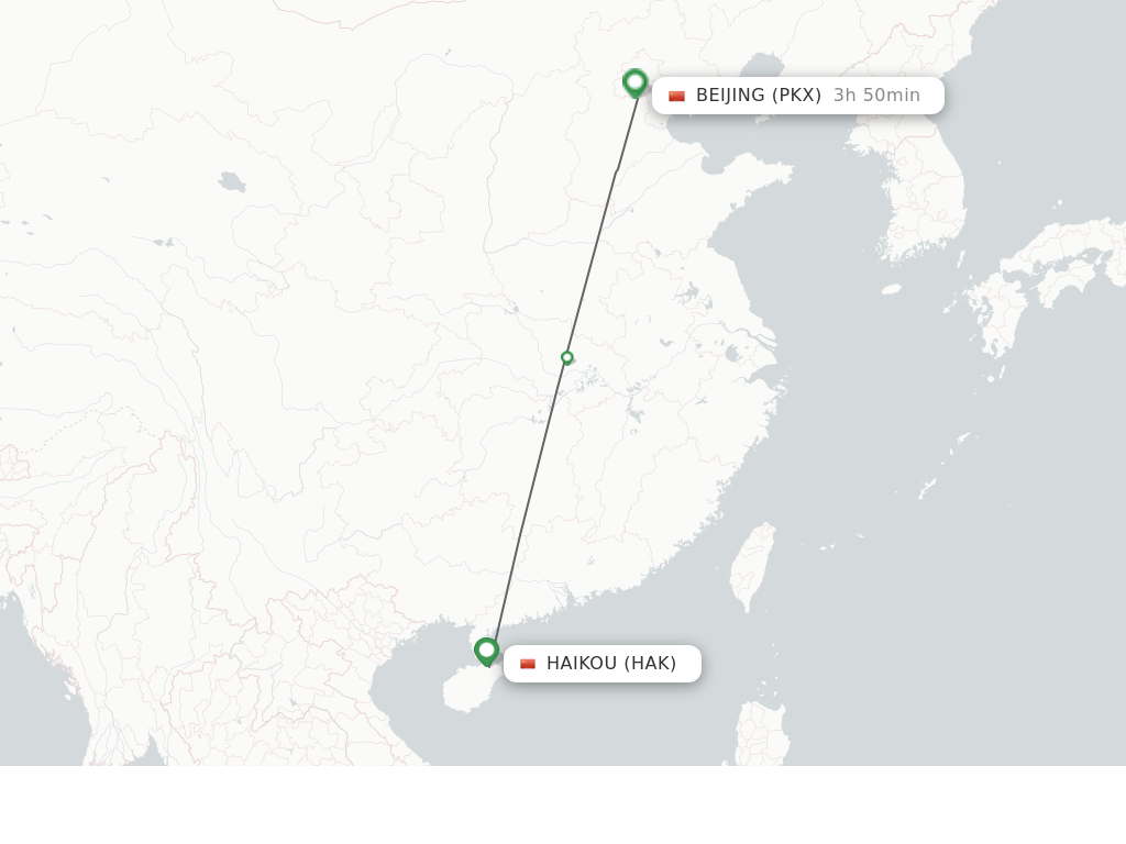 Flights from Haikou to Beijing route map