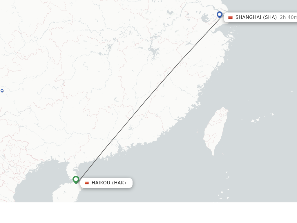 Flights from Shanghai to Haikou route map