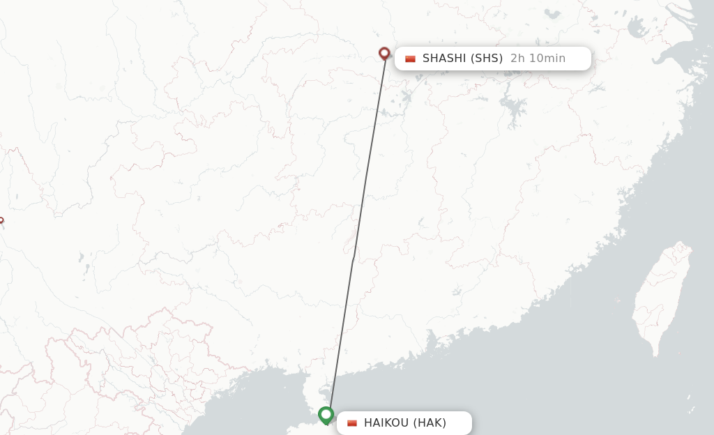 Flights from Haikou to Shashi route map