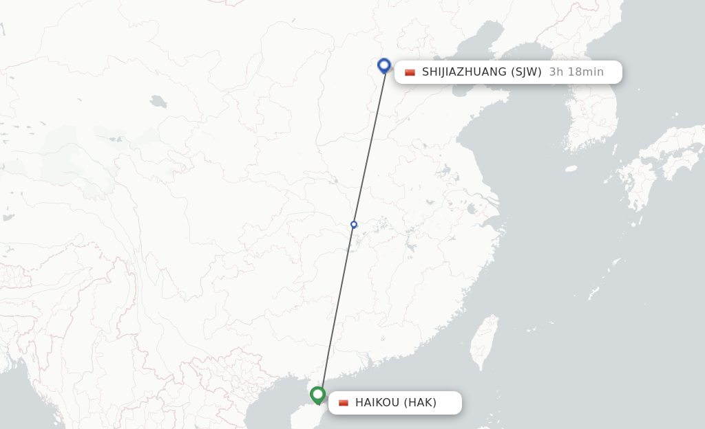 Flights from Haikou to Shijiazhuang route map
