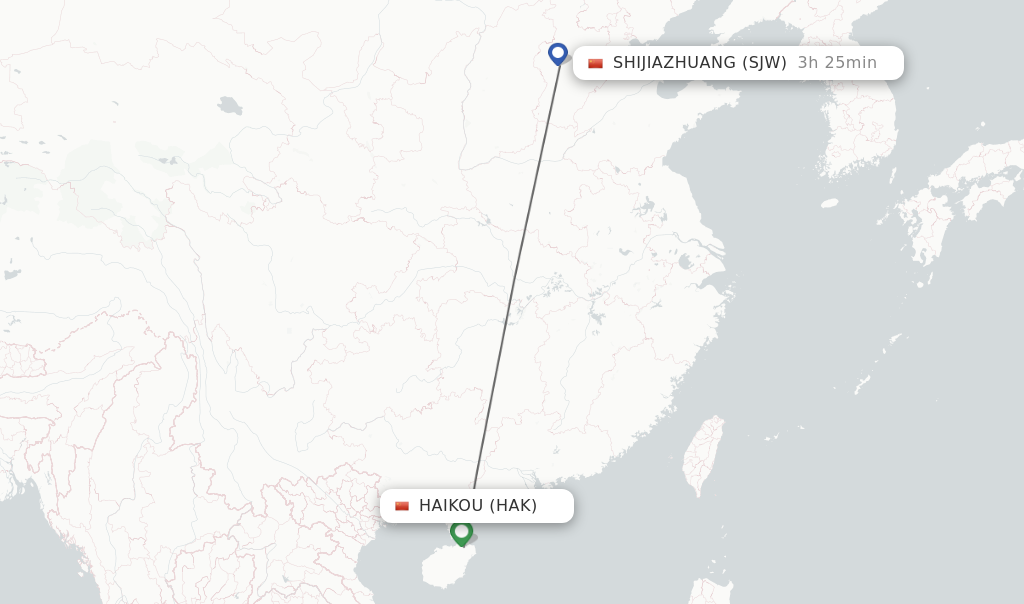 Flights from Haikou to Shijiazhuang route map