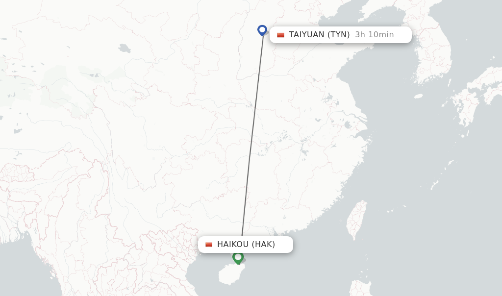 Flights from Haikou to Taiyuan route map