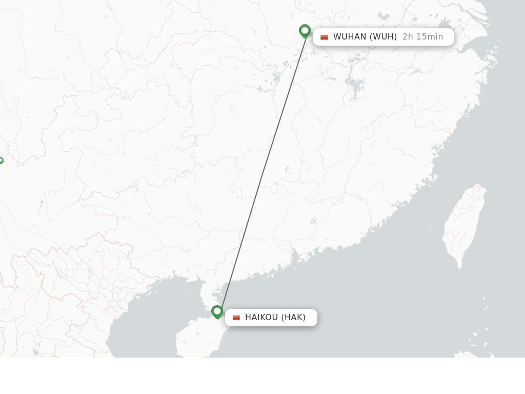 Flights from Haikou to Wuhan route map