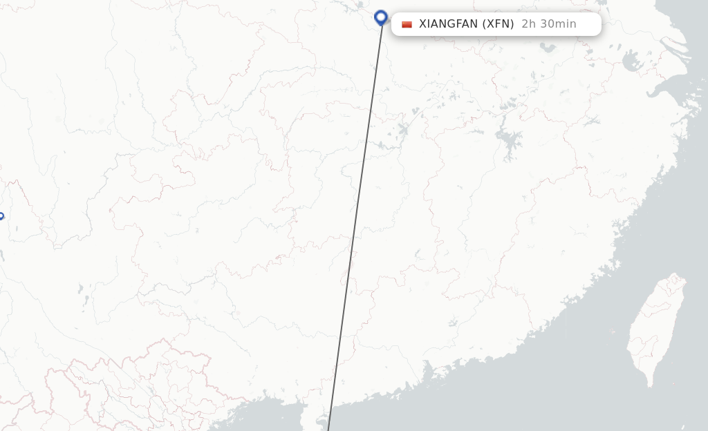 Flights from Haikou to Xiangyang route map