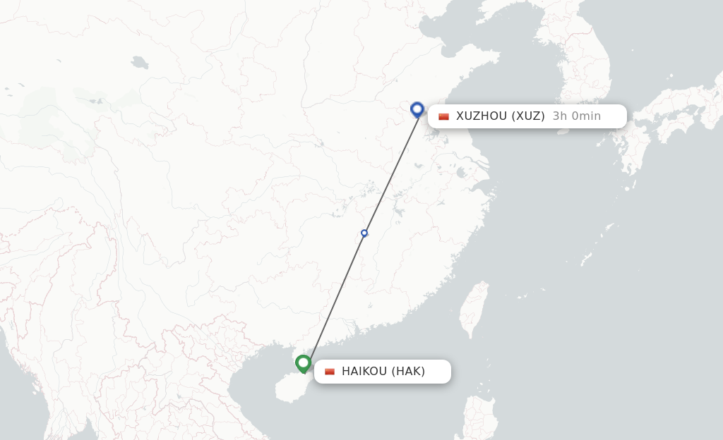Flights from Haikou to Xuzhou route map