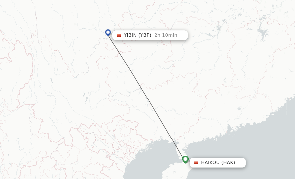 Flights from Haikou to Yibin route map