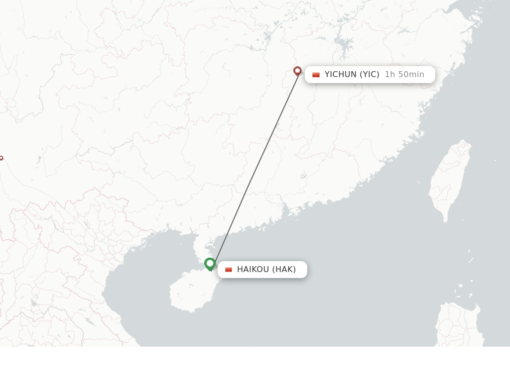 Flights from Haikou to Yichun route map