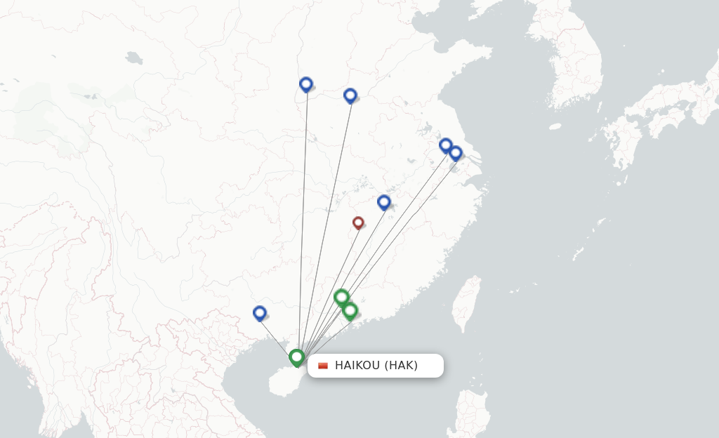 Route map with flights from Haikou with Shenzhen Airlines