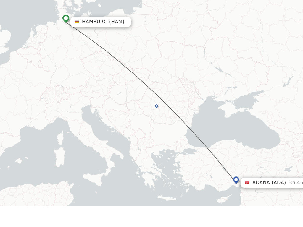 Flights from Hamburg to Adana route map