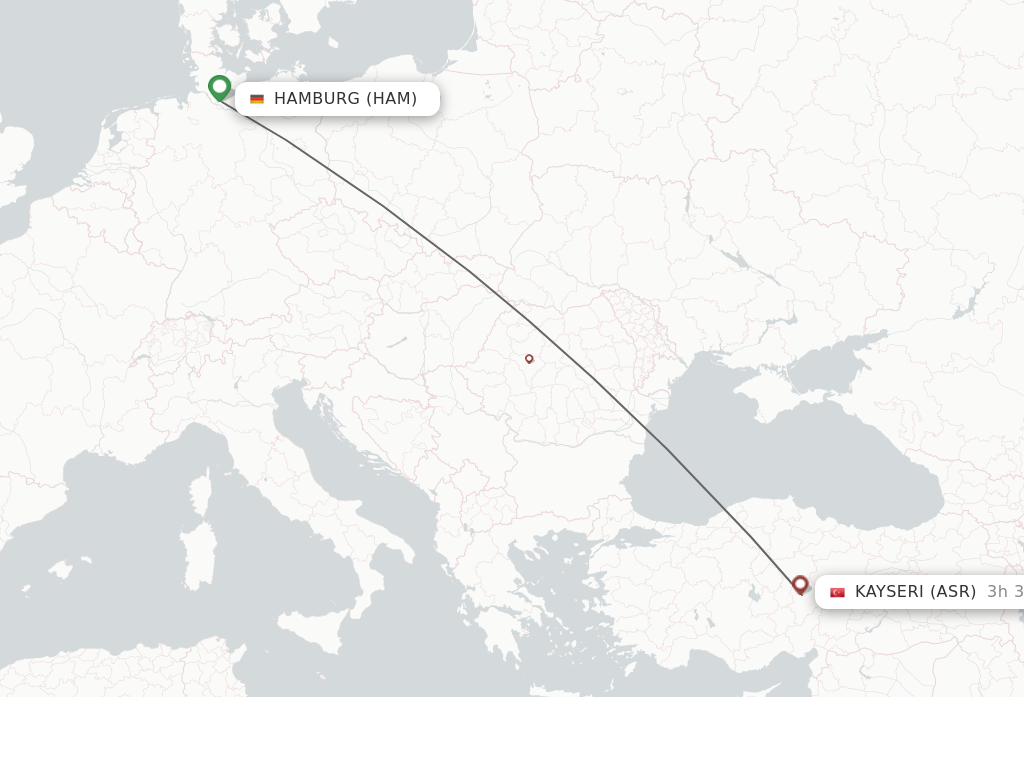 Flights from Hamburg to Kayseri route map