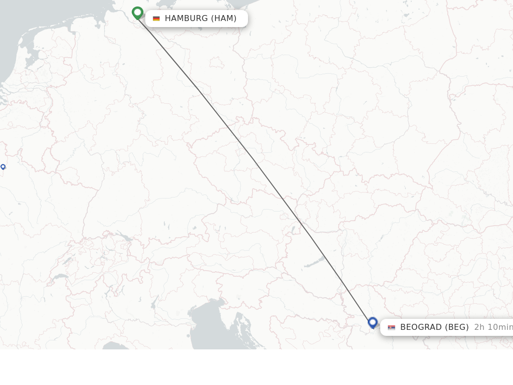 Flights from Hamburg to Belgrade route map