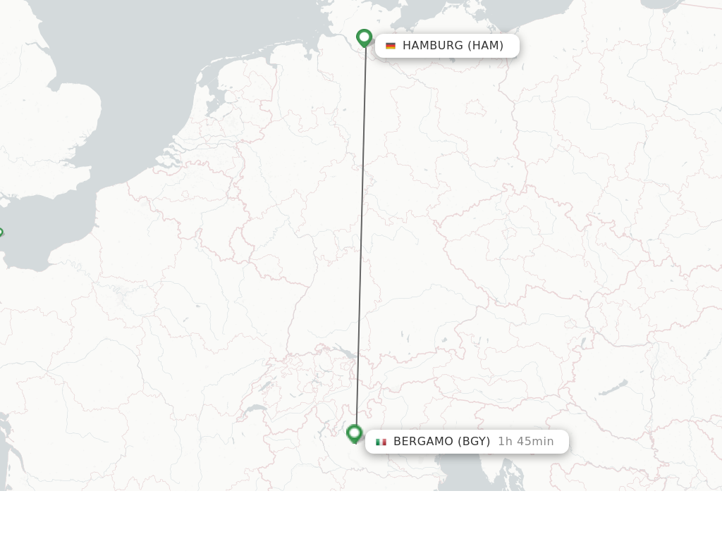 Flights from Hamburg to Milan route map