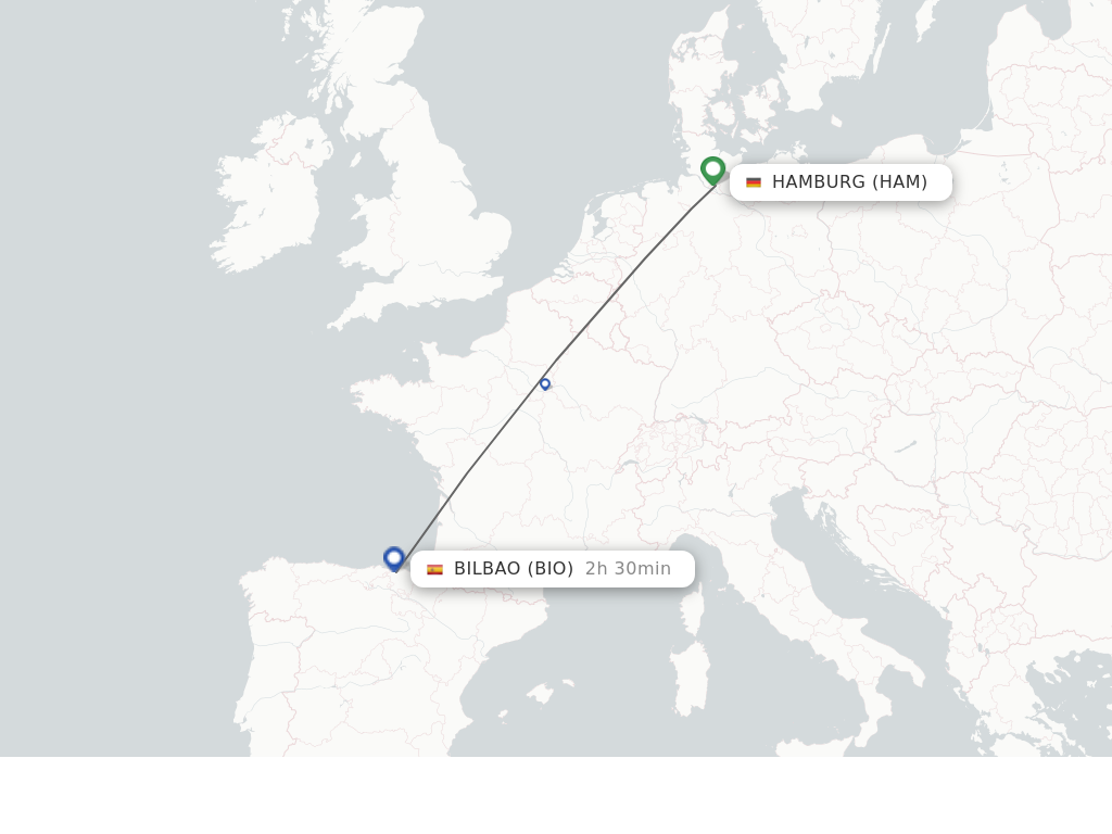 Flights from Hamburg to Bilbao route map