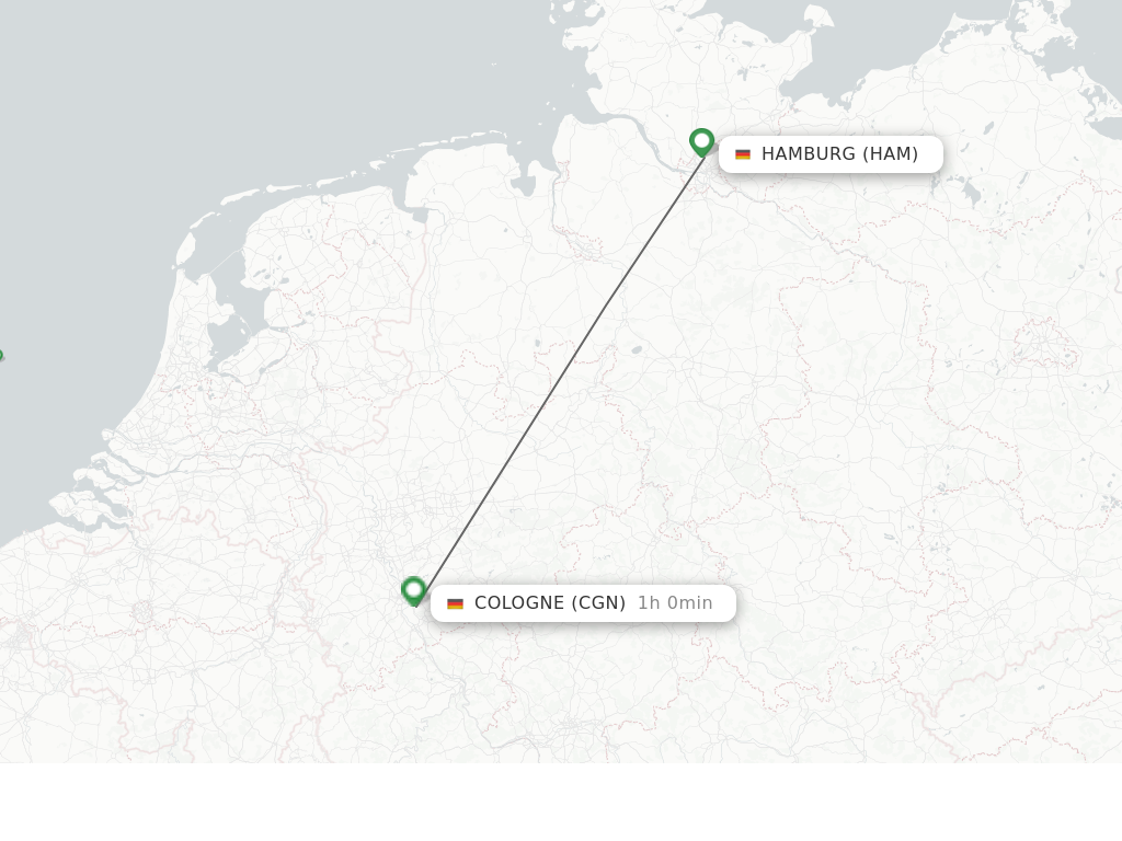 Flights from Hamburg to Cologne route map