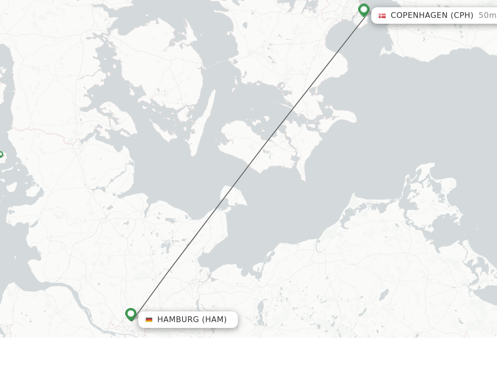 Flights from Hamburg to Copenhagen route map