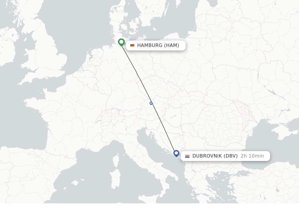 Flights from Hamburg to Dubrovnik route map