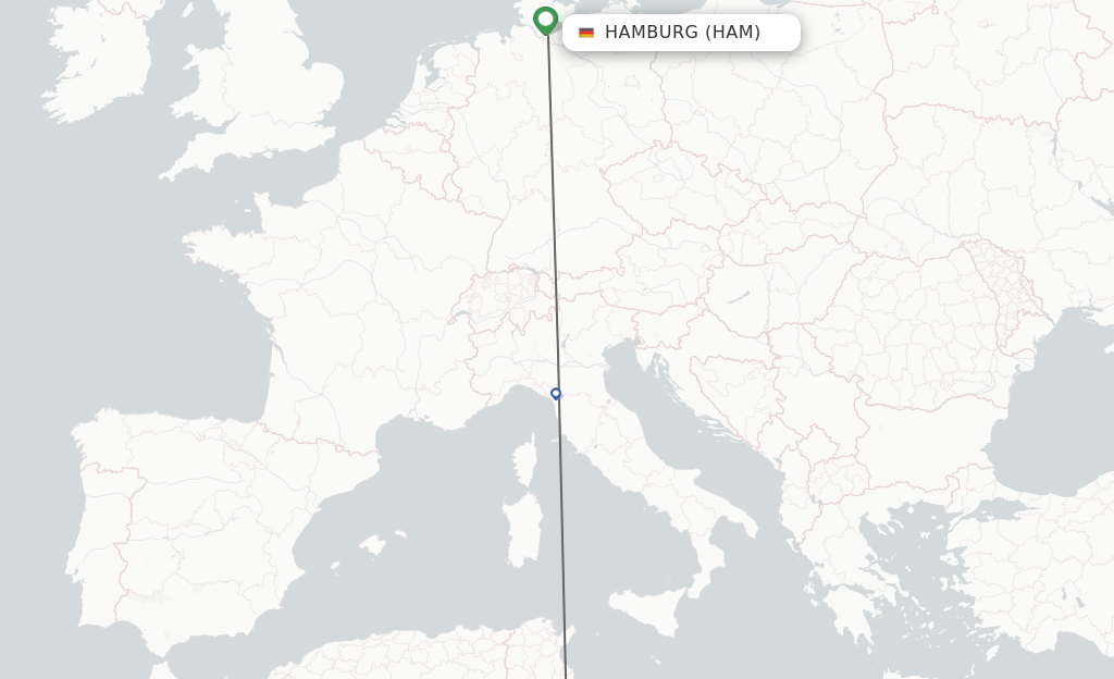 Flights from Hamburg to Djerba route map