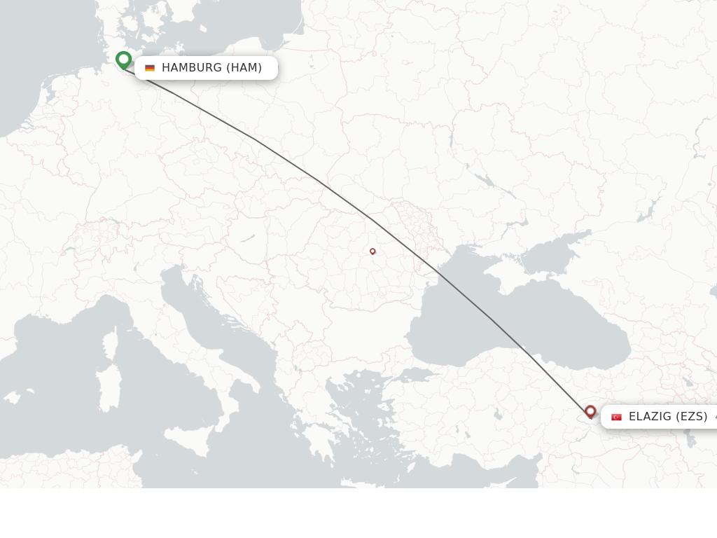 Flights from Hamburg to Elazig route map
