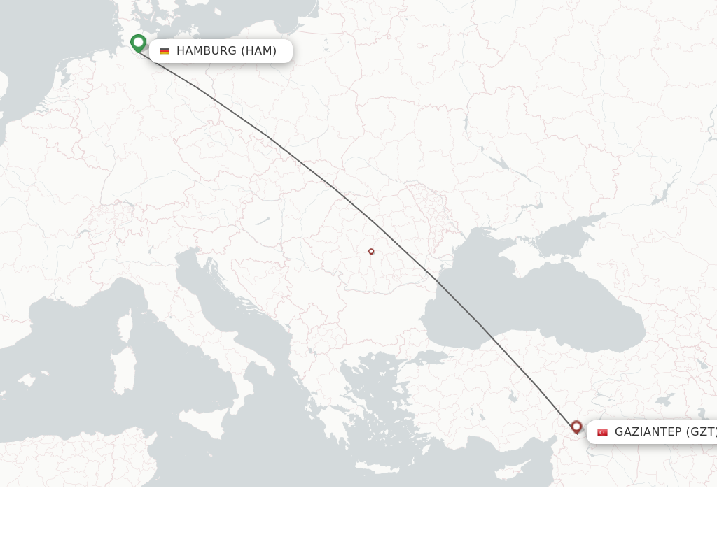 Flights from Hamburg to Gaziantep route map