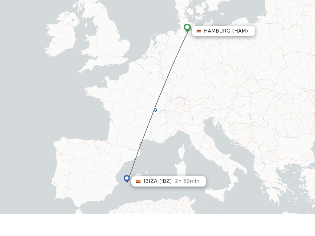 Flights from Hamburg to Ibiza route map