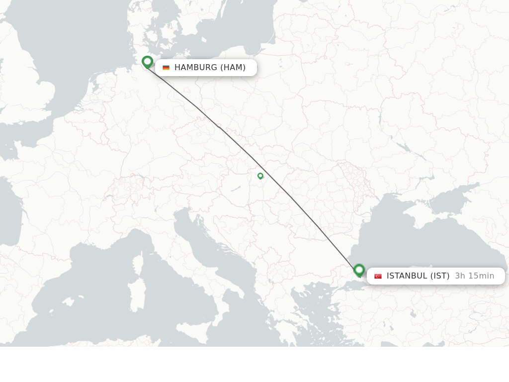Flights from Hamburg to Istanbul route map