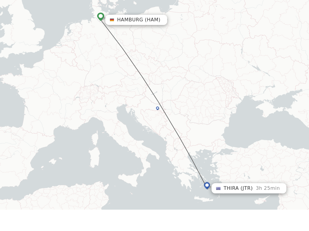Flights from Hamburg to Thira route map