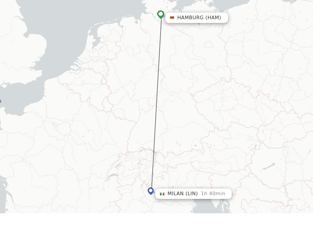 Flights from Hamburg to Milan route map