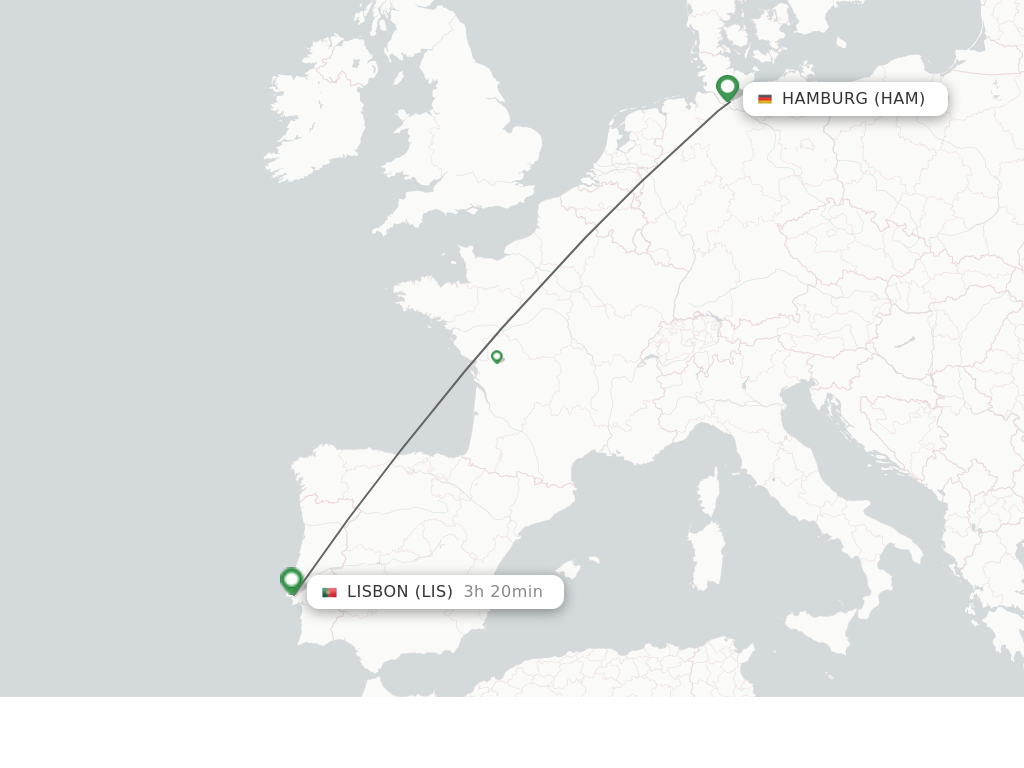 Flights from Hamburg to Lisbon route map