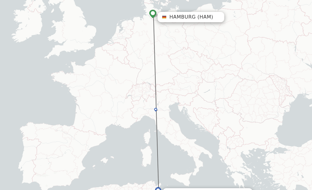 Flights from Hamburg to Monastir route map
