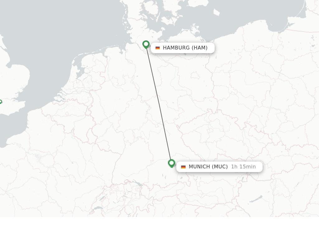 Flights from Hamburg to Munich route map