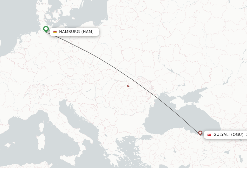 Flights from Gulyali to Hamburg route map
