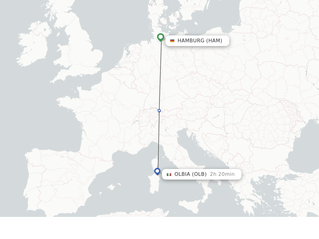 Flights from Hamburg to Olbia route map