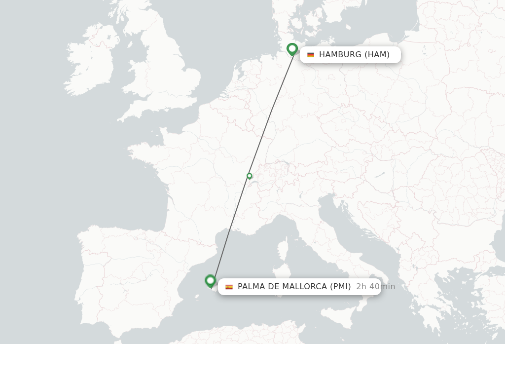 Flights from Hamburg to Palma De Mallorca route map