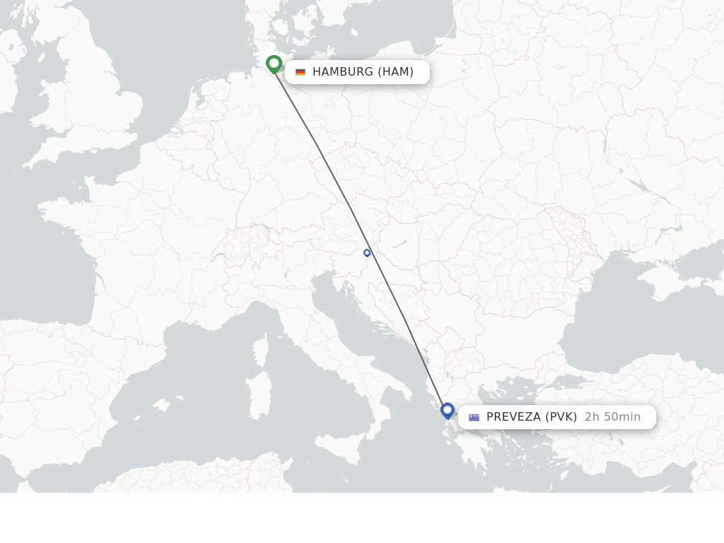 Flights from Hamburg to Preveza route map